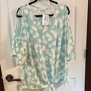 Leopard Mint and White Cold Shoulder Blouse